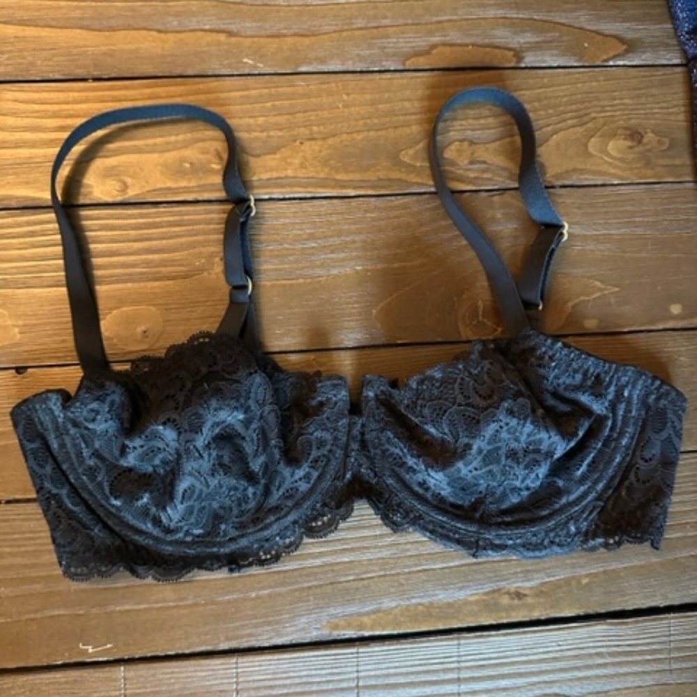 NWOT True & Co. Balconette Lace Underwire Unlined Bra. 36C. Black.